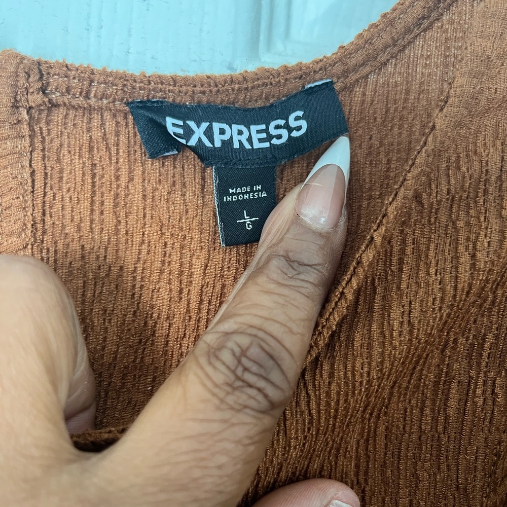 Express Brown Relaxed Ruffled Blouse - Picture 2 of 3
